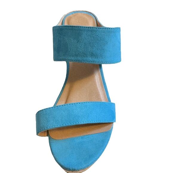 LANE BRYANT Sz 11WTurquoise Suede Sandal Wedge Shoe Hawthorn Cork Double Straps - Picture 4 of 10